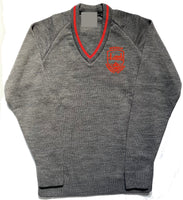 Inverkip Primary Grey/Red Tipped Knitted V-neck