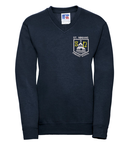 St Ninians Navy V-Neck Sweater